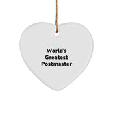 Funny Postmaster Gifts for Men, Unique World's Greatest Postmaster Heart Ornament, Christmas Unique Gifts from Family - Image 1